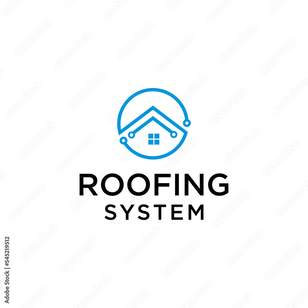 roofing system logo design. digital technology  roof vector with line for real estate logotype