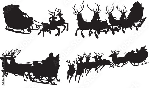 Santa claus silhouettes set on isolated white background