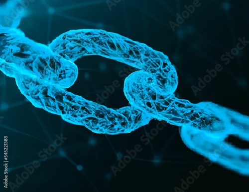 Ai generated digital art of connected blue chains on a dark background
