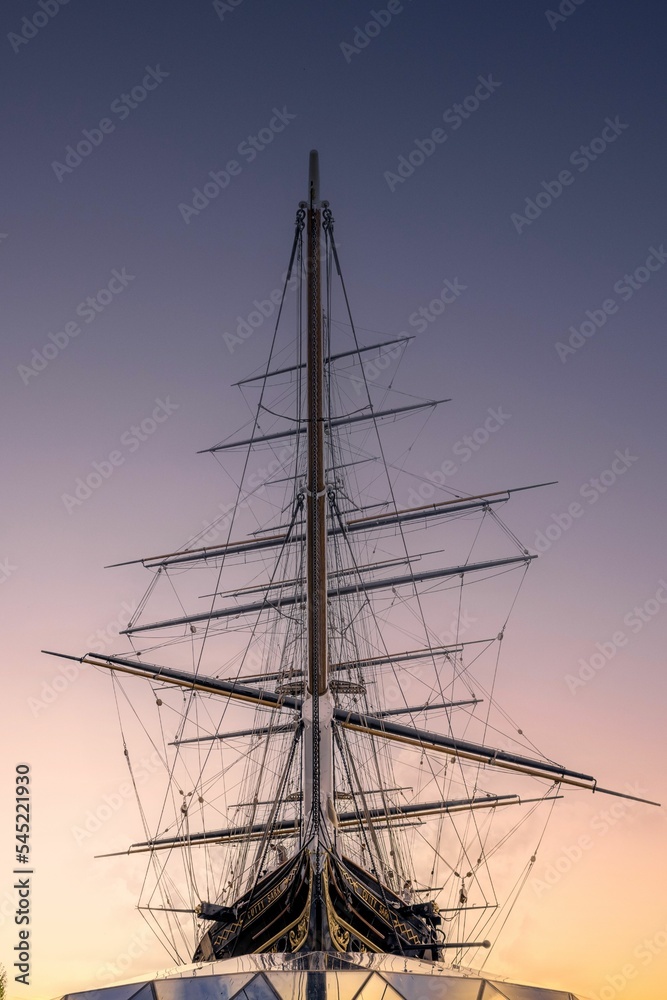 Cutty Sark, a British clipper ship during sunset