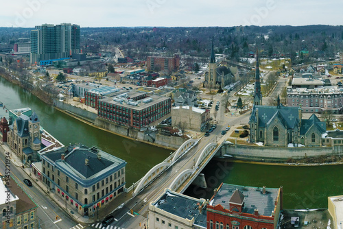 Aerial scene of Cambridge  Ontario  Canada in winter