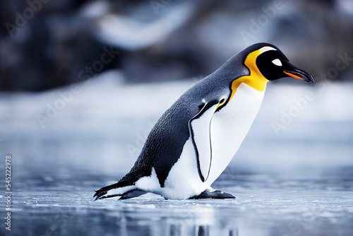 A cute Penguin on ice in the wild