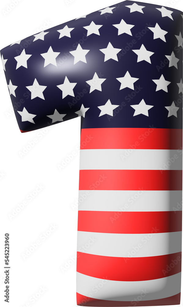 Number 1 Stars and stripes USA National flag style alphabet 3D Number 1 Stars and stripes USA National flag style alphabet 3D