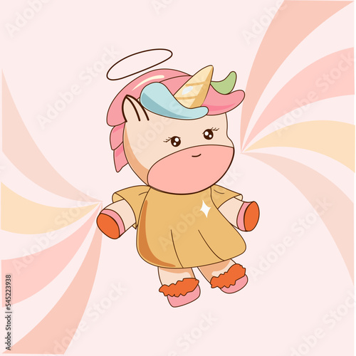Cute unicorn ,little pony. Draw vector illustration character design. Cartoon suitable for, print, sublimation, shirt, postcard, printable, stationery ,kids product,etc.