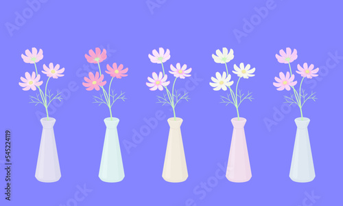 カラフルなコスモスの花瓶セットSVGイラスト