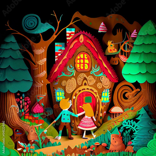 Fairy Tale Paper Cut Scene of Hansel and Gretel