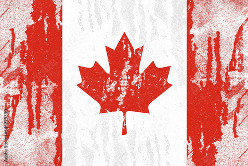Canada flag painted on old distressed concrete wall background