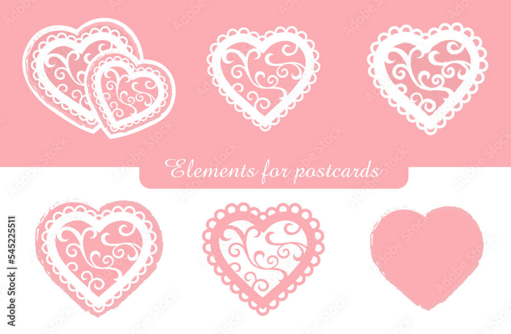 A set of openwork hearts, blanks for wedding cards, Valentine's Day, birthday and invitations. A heart of soft pink vintage color is an element for the design of postcards