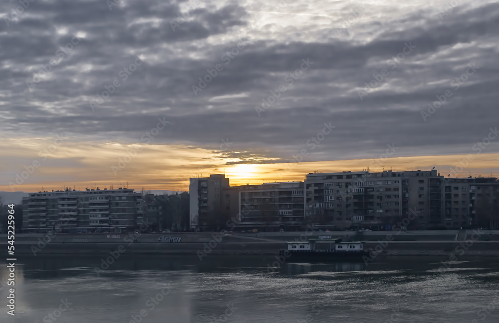 Panoramic view of the Danube river. View of the Danube River in the calm of the day from the Petrovaradin Fortress