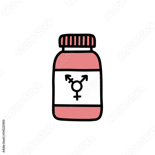 Transgender hormone therapy doodle icon, vector color line illustration