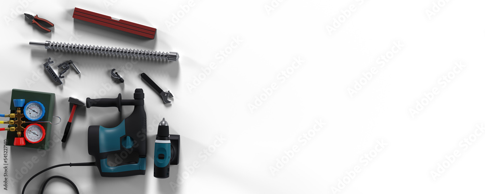 Fototapeta premium tool top view banner transparent background 3d