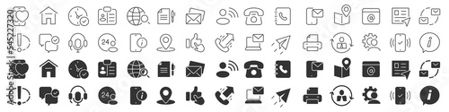 Contact us line excellent icons collection in two different styles. Thin outline icons pack. Vector illustration eps10