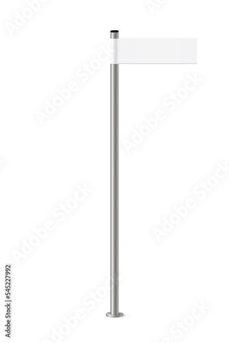 3d road pointer with sign on metal pole vector illustration. Realistic isolated street signboard with empty white right plate to point direction, information about ways to destination