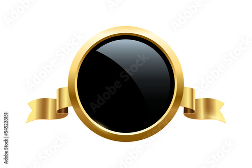Gold circle frame and ribbon with shine and sparkle light effect, 3d golden circular ring