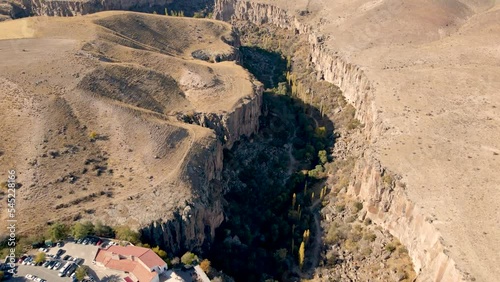 Aerial video of Ihlara valley in autumn