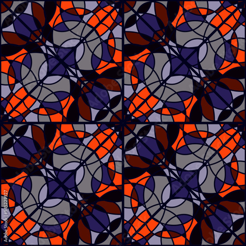 Abstract mosaic of lines seamless pattern. Decorative symmetrical endless ornament.