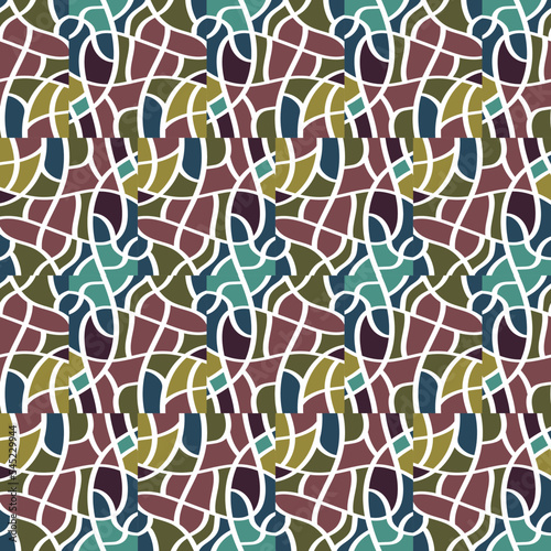 Creativef linear mosaic seamless pattern. Abstract line endless wallpaper. Vintage geometric tile ornament.