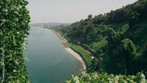 View of the Black Sea coast from the botanical garden in Batumi, Georgia. photo