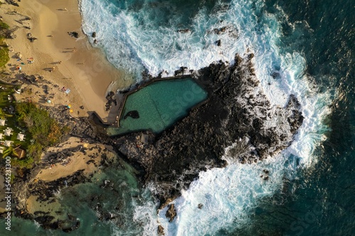 Aerial view of Boucan-Canot beach in the west of Reunion Island on a sunny day photo