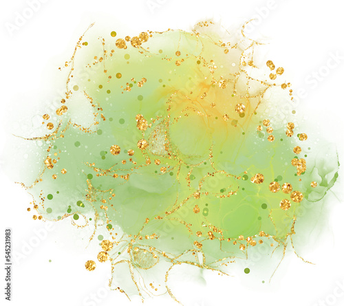 green gold glitter abstract alcohol ink brush creative hand painted fluid texture colorful background. Art for design