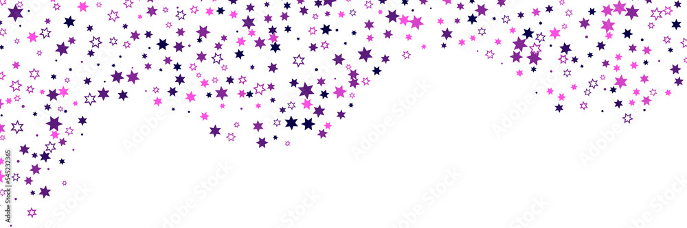 Falling confetti stars. Blue and pink stars on a white background. Festive background. Abstract texture on a white background. Design element. Vector illustration, eps 10.