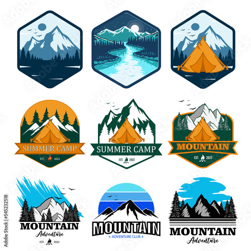 Set of mountain logo vector illustrations. Premium mountain abstract logo for badge, sticker, club, or shirt.
