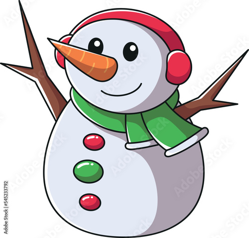 Cute cartoon-style snowman isolated on a vertical white background.