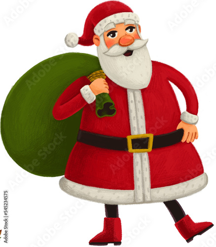 Christmas collection. santa claus with a bag of gifts, isolated