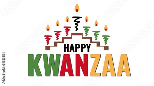 Happy Kwanzaa holiday greeting test animation with candles on candelabra. photo