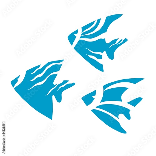 Set of three blue fish. Fish silhouettes. Flat style fish. Vector illustration.Symbol 
in the form of fish.