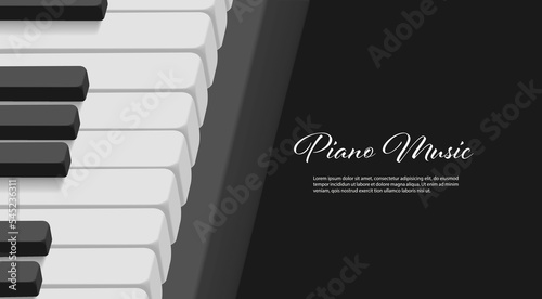 Music poster with 3d keyboard of piano, black and white cover template