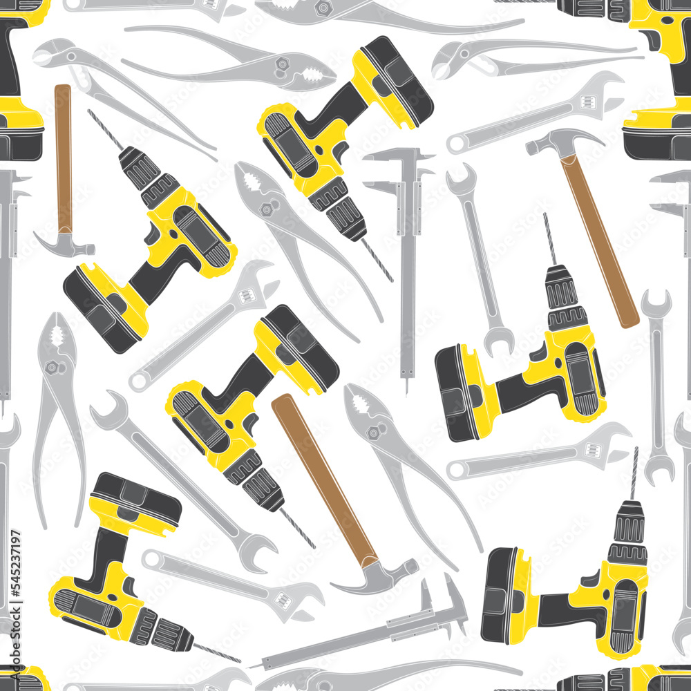 Seamless pattern with tools isolate on a white background. Vector illustration. Seamless pattern with tools isolate on a white background. Vector illustration.