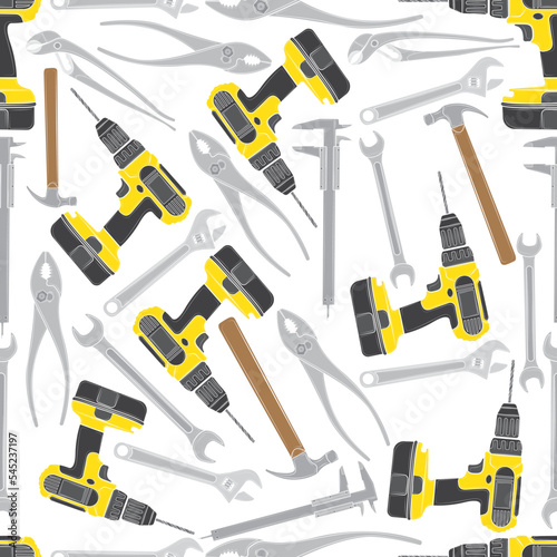 Seamless pattern with tools isolate on a white background. Vector illustration.