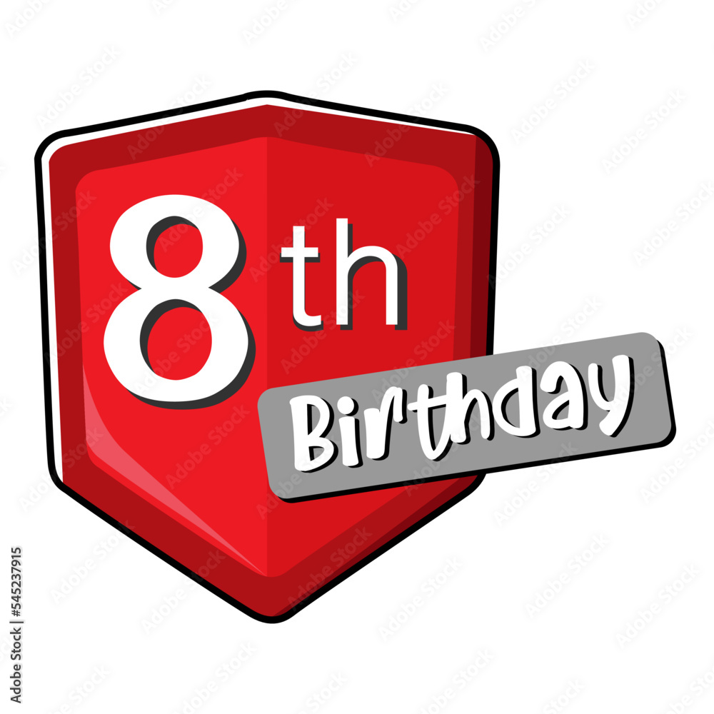 8th birthday on red Secure shield.
vector illustration isolated on white background. Flat design 8th birthday on red Secure shield.
vector illustration isolated on white background. Flat design