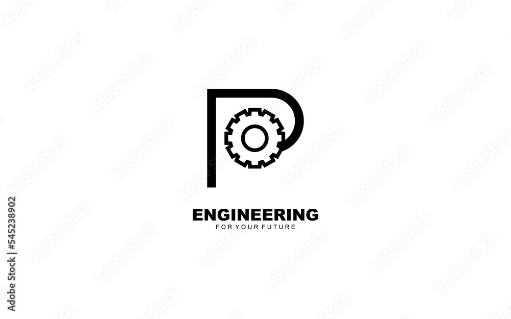 P logo gear for identity. industrial template vector illustration for your brand.