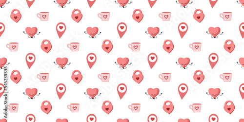 Background for valentine s day with locks  hearts. Cute kawaii seamless pattern.Pink hearts.