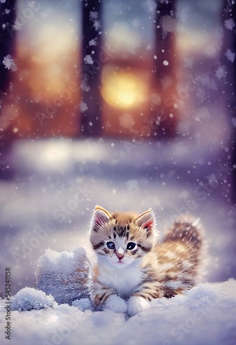 Tiny kitten on the snow