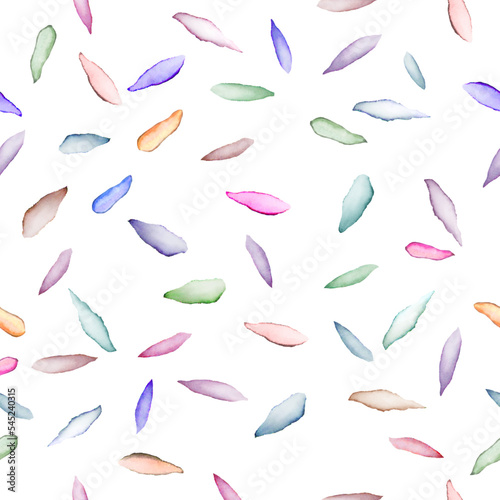 Watercolor seamless pattern with abstract colorful stains. Hand drawn floral illustration isolated on white background. For packaging, wrapping design or print. Vector EPS. 