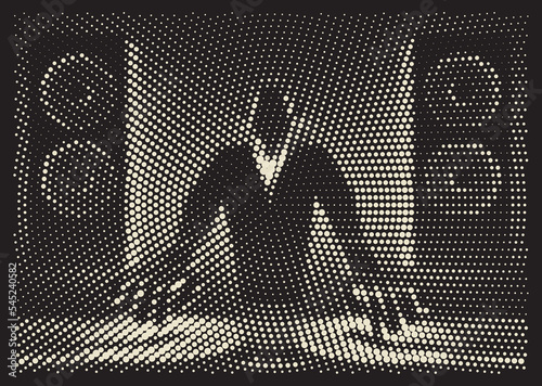 DJ playing records in the club  - halftone illustration.
