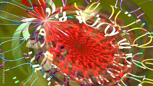 Abstract fast rotating multicolored strips in the shape of a disk.