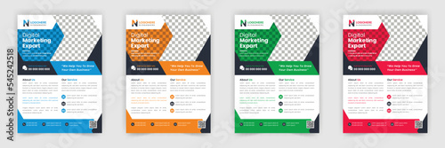 Simple minimalist corporate business flyer design template with blue yellow red green color