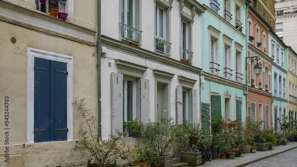 Paris, colorful houses rue Cremieux
