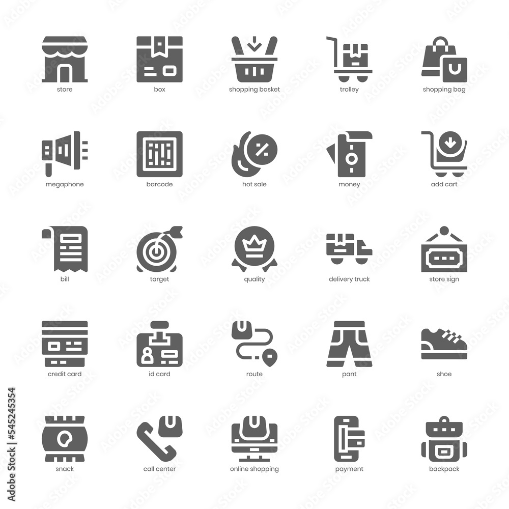 Retail Store icon pack for your website, mobile, presentation, and logo design. Retail Store icon glyph design. Vector graphics illustration and editable stroke.