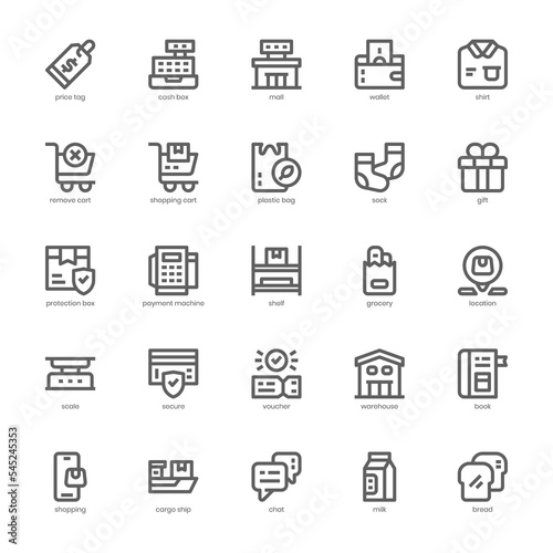 Retail Store icon pack for your website, mobile, presentation, and logo design. Retail Store icon outline design. Vector graphics illustration and editable stroke.