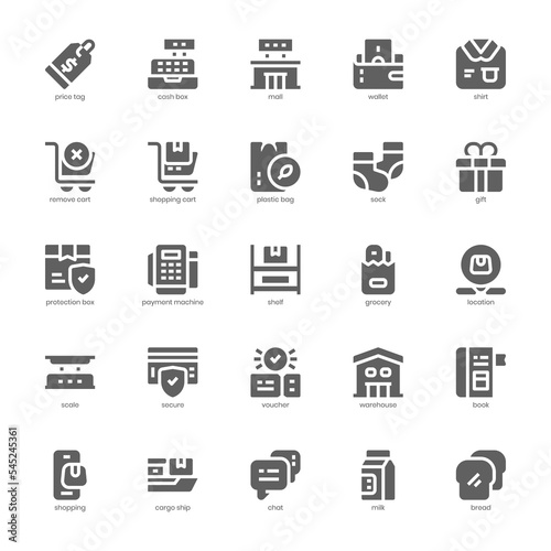 Retail Store icon pack for your website, mobile, presentation, and logo design. Retail Store icon glyph design. Vector graphics illustration and editable stroke.