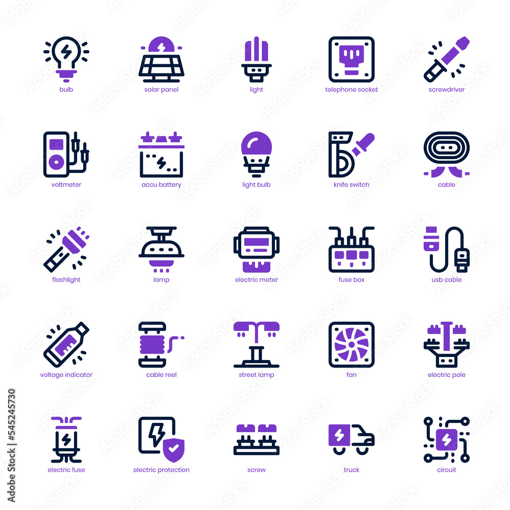 Electrician icon pack for your website, mobile, presentation, and logo design. Electrician icon mixed line and solid design. Vector graphics illustration and editable stroke.