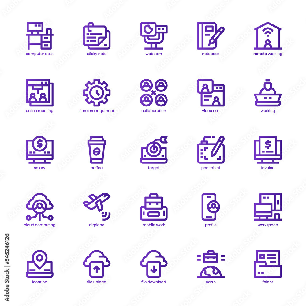 Remote Working icon pack for your website, mobile, presentation, and logo design. Remote Working icon basic line gradient design. Vector graphics illustration and editable stroke.