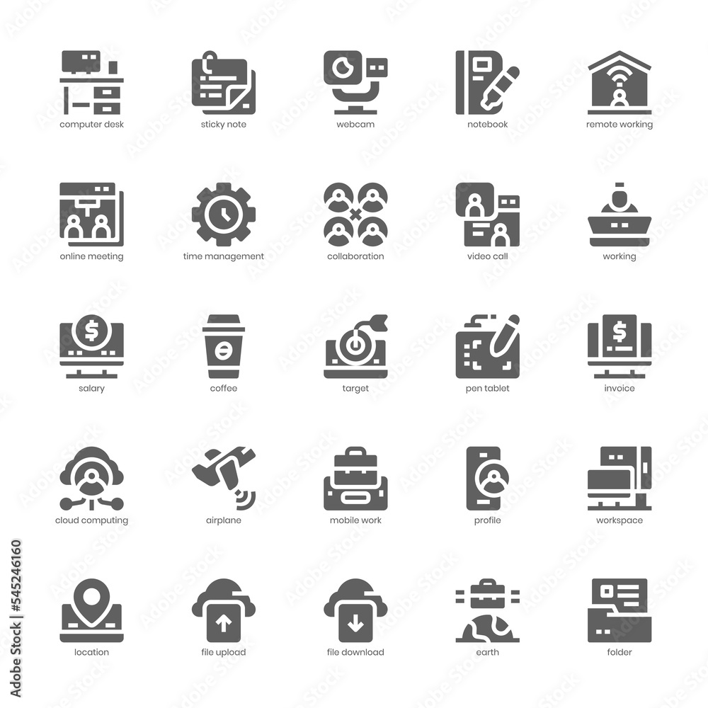 Remote Working icon pack for your website, mobile, presentation, and logo design. Remote Working icon glyph design. Vector graphics illustration and editable stroke. Remote Working icon pack for your website, mobile, presentation, and logo design. Remote Working icon glyph design. Vector graphics illustration and editable stroke.