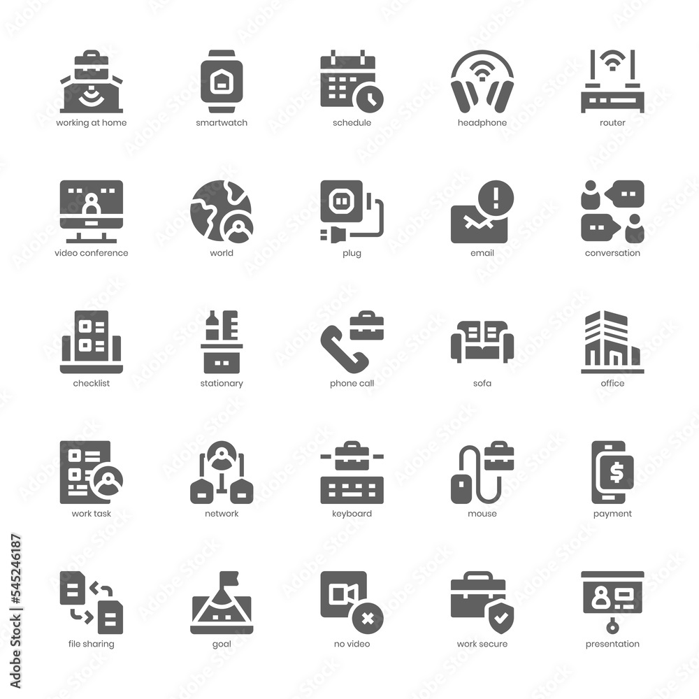 Remote Working icon pack for your website, mobile, presentation, and logo design. Remote Working icon glyph design. Vector graphics illustration and editable stroke.