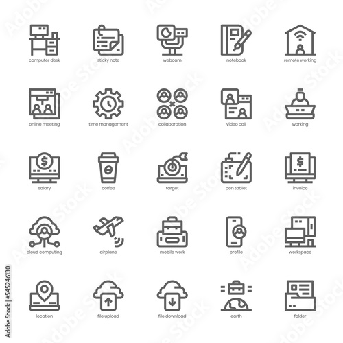 Remote Working icon pack for your website, mobile, presentation, and logo design. Remote Working icon outline design. Vector graphics illustration and editable stroke.